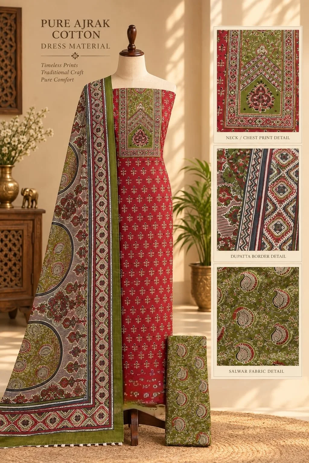 PURE COTTON AJRAKH 3-PIECE DRESS MATERIAL - Design6