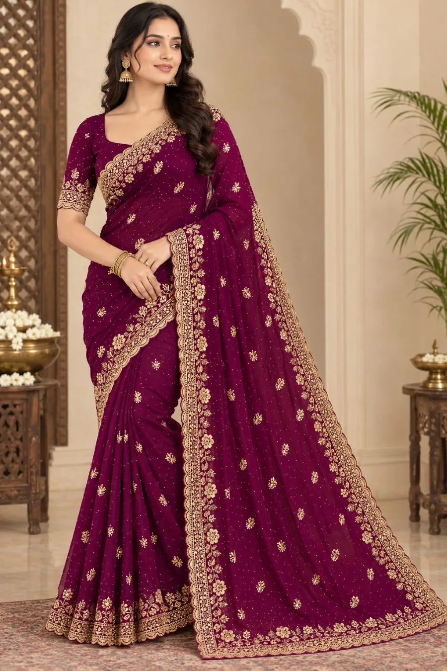 Designer Georgette Saree with Zari Embroidery