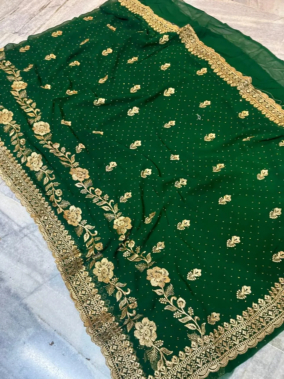 Designer Georgette Saree with Zari Embroidery - Green