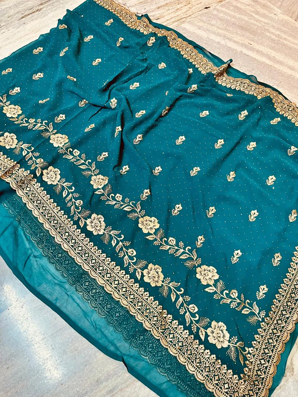 Designer Georgette Saree with Zari Embroidery - Ocean Blue