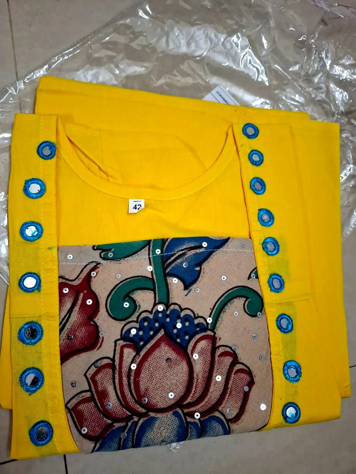 Pen Kalamkari Cotton Kurti – Ethnic Elegance - Yellow