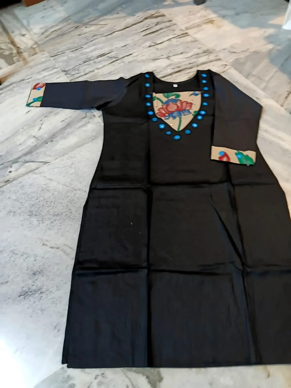 Pen Kalamkari Cotton Kurti – Ethnic Elegance - Black