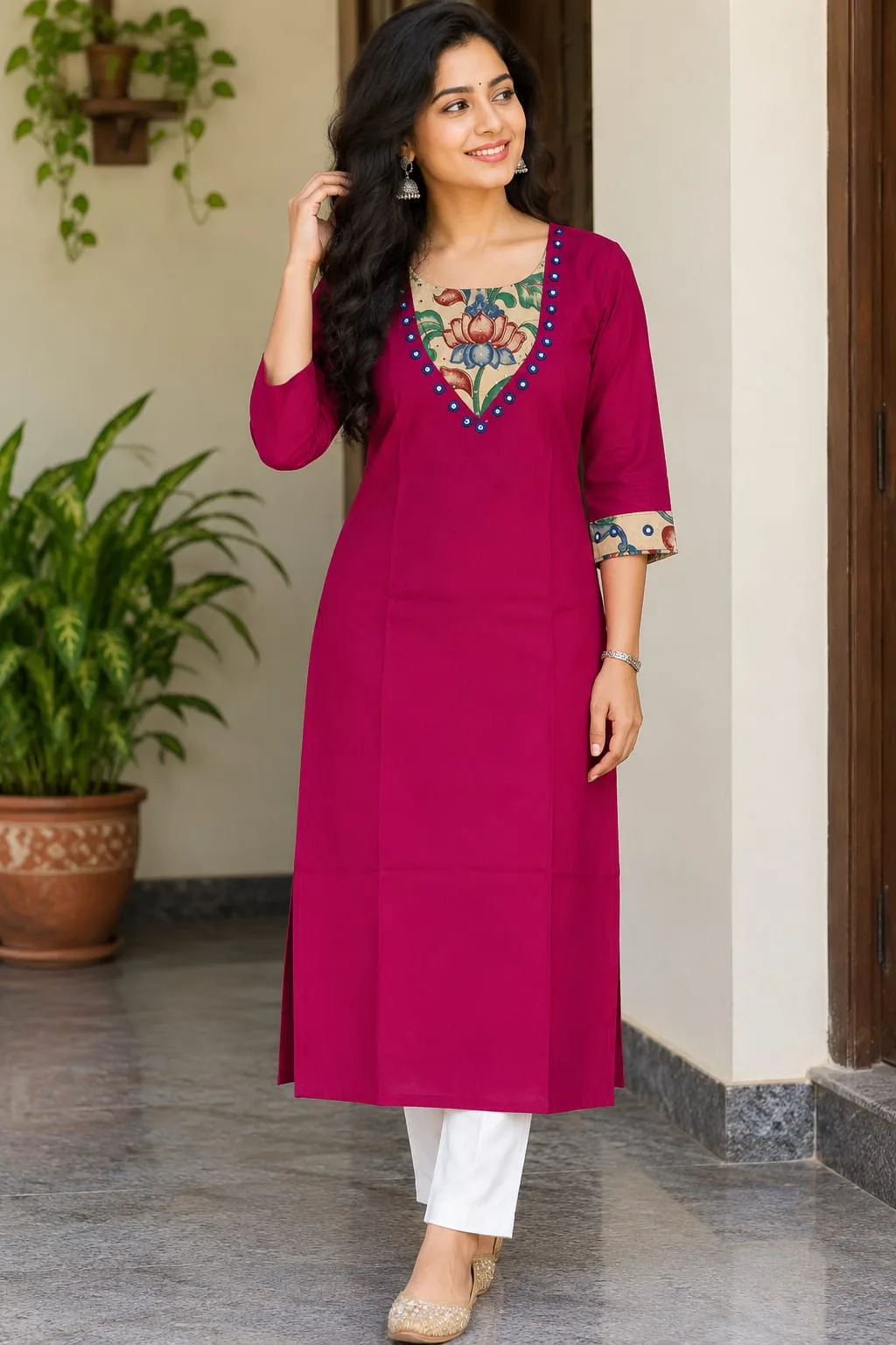 Pen Kalamkari Cotton Kurti – Ethnic Elegance - Rani