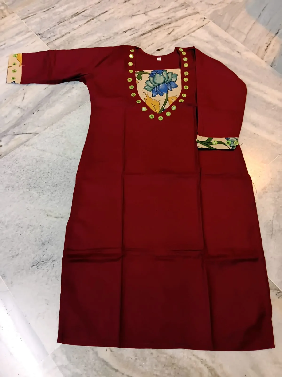 Pen Kalamkari Cotton Kurti – Ethnic Elegance - Maroon
