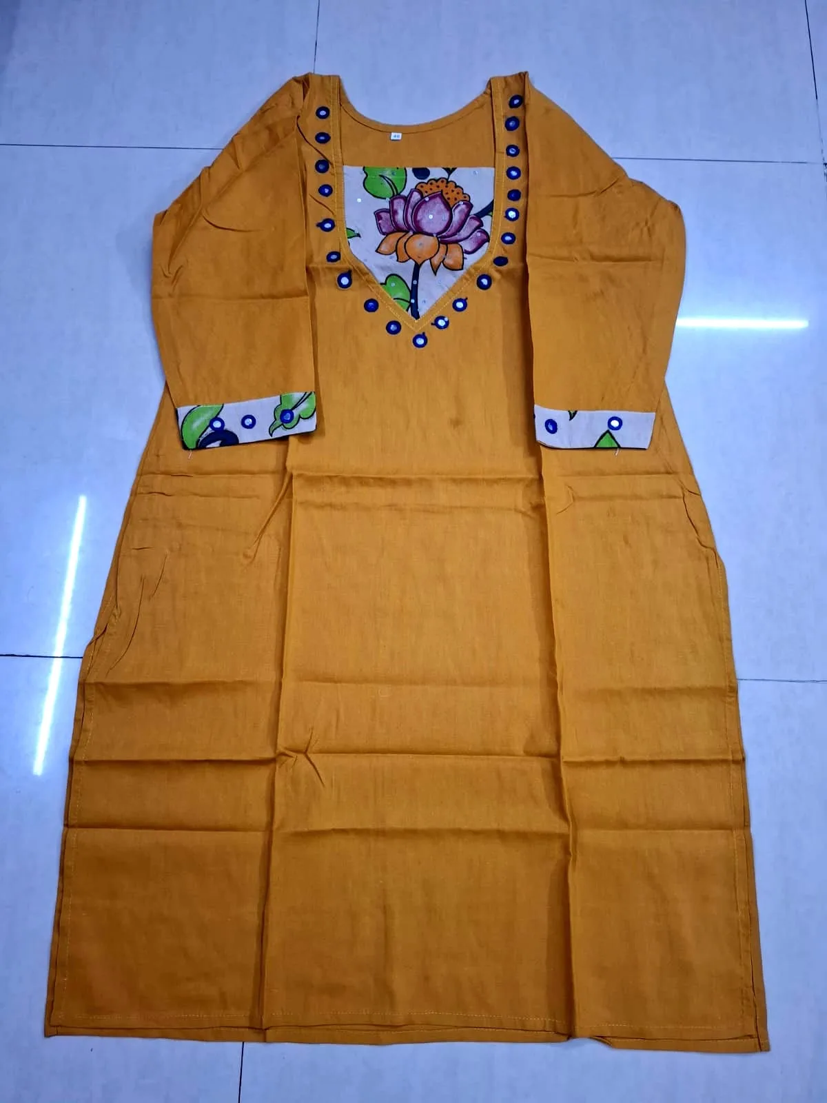 Pen Kalamkari Cotton Kurti – Ethnic Elegance - Beige
