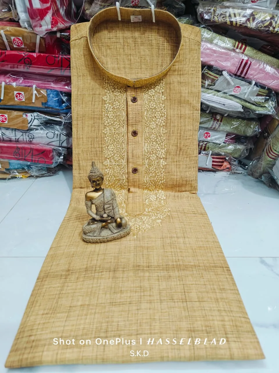 Pure Khadi Cotton Punjabi – Elegant Self-Embroidery Work - Beige