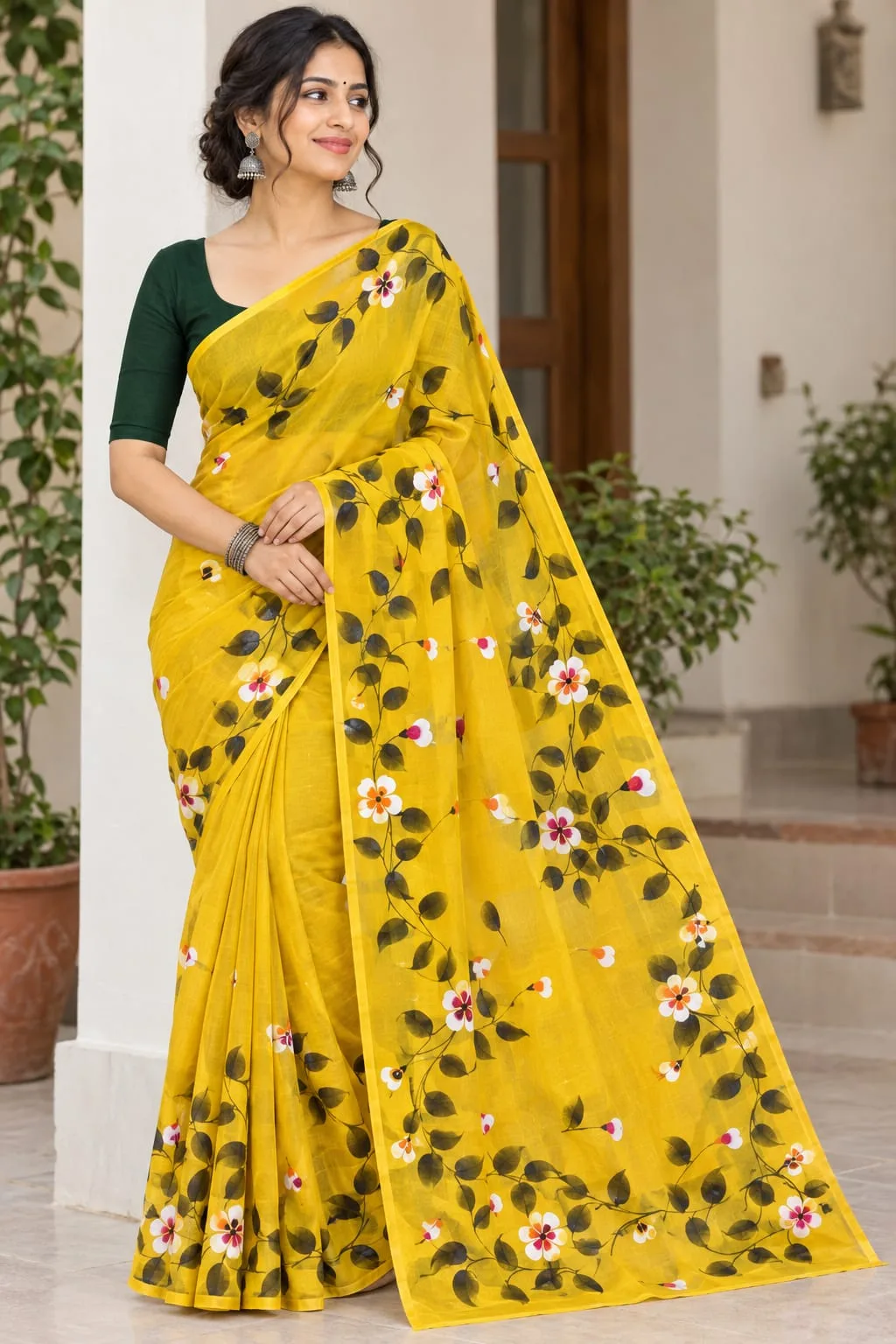 Hand-Painted Handloom Saree – Traditional Festive Elegance