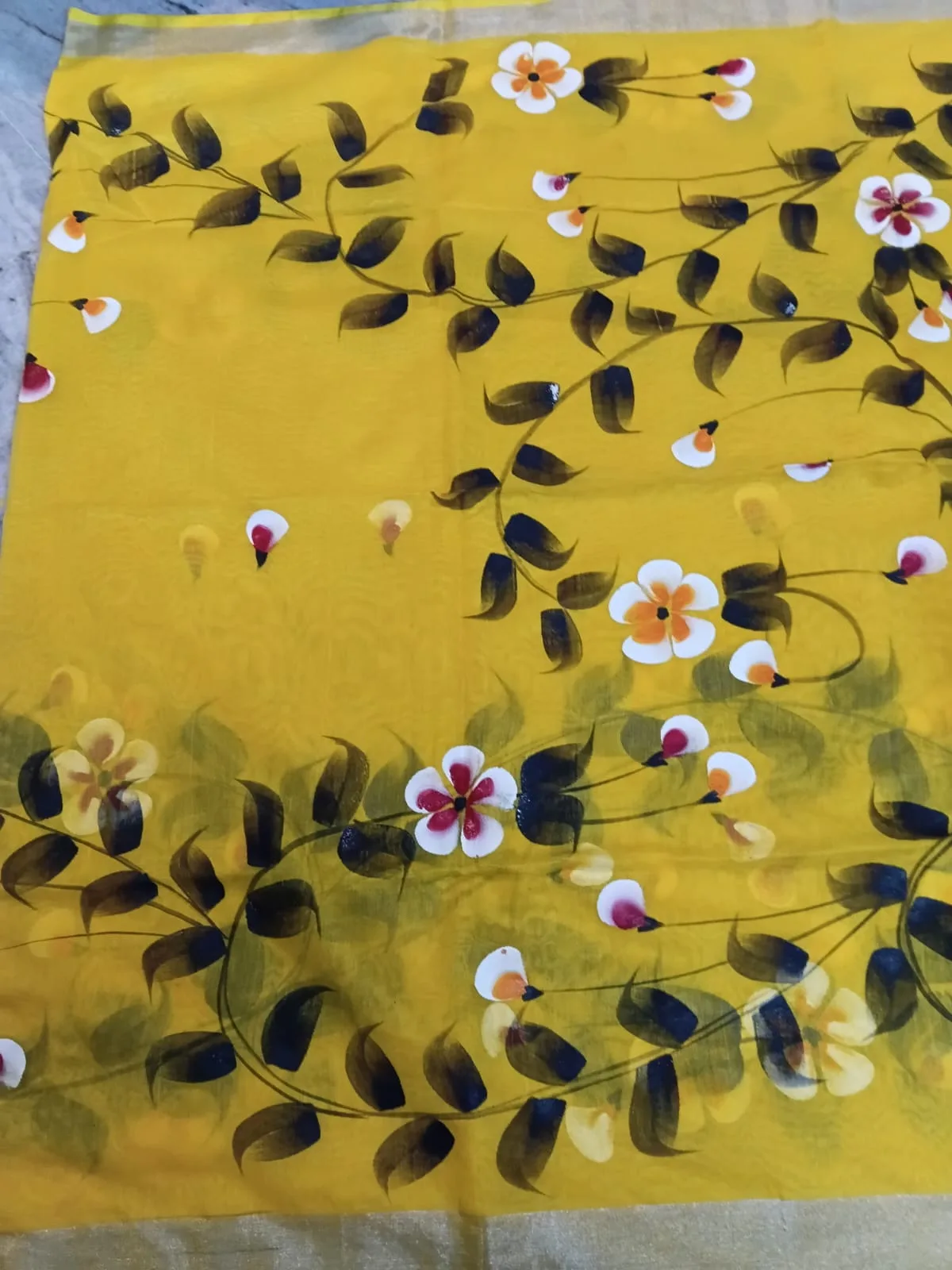 Hand-Painted Handloom Saree – Traditional Festive Elegance - Yellow