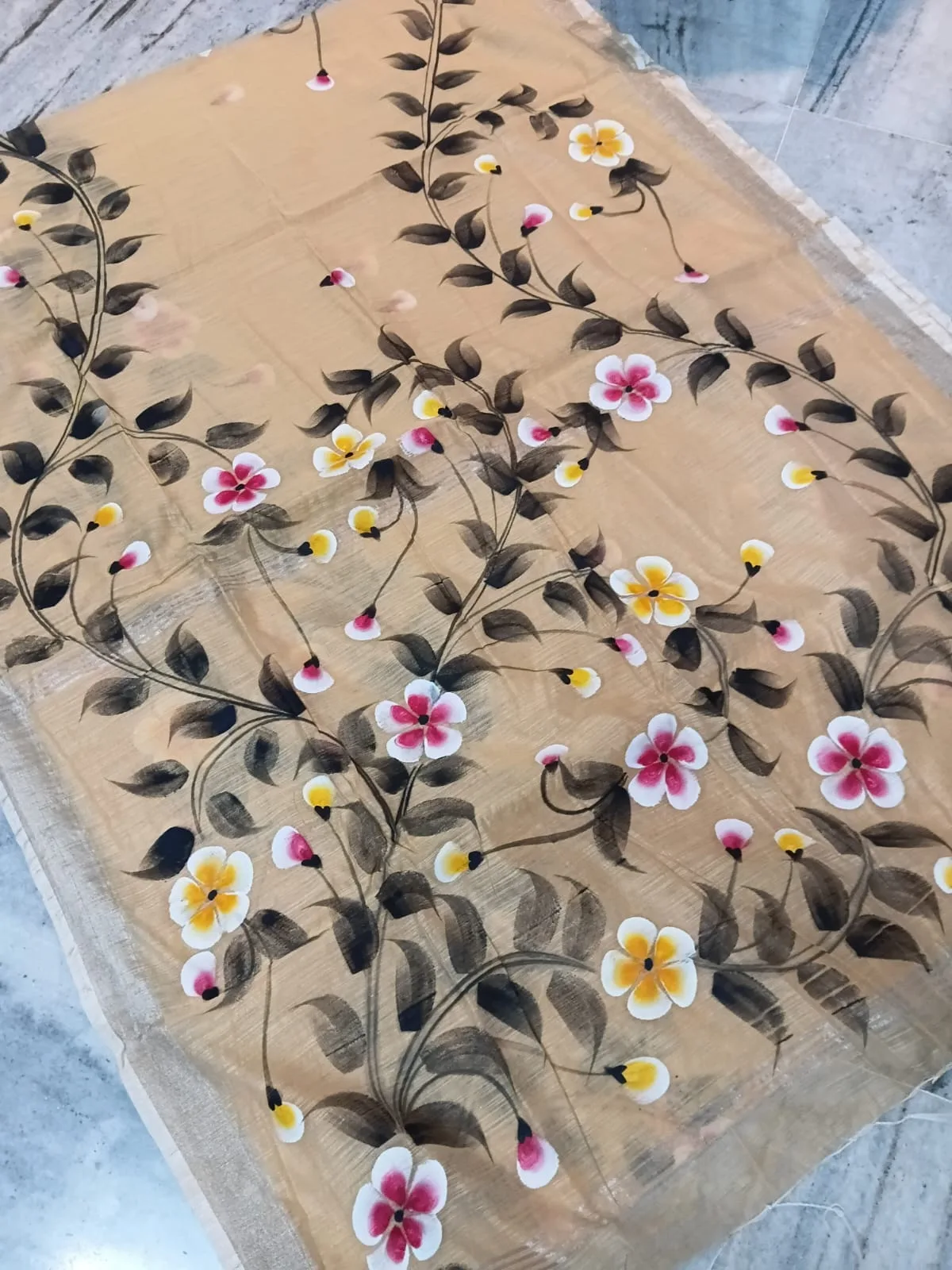 Hand-Painted Handloom Saree – Traditional Festive Elegance - Beige