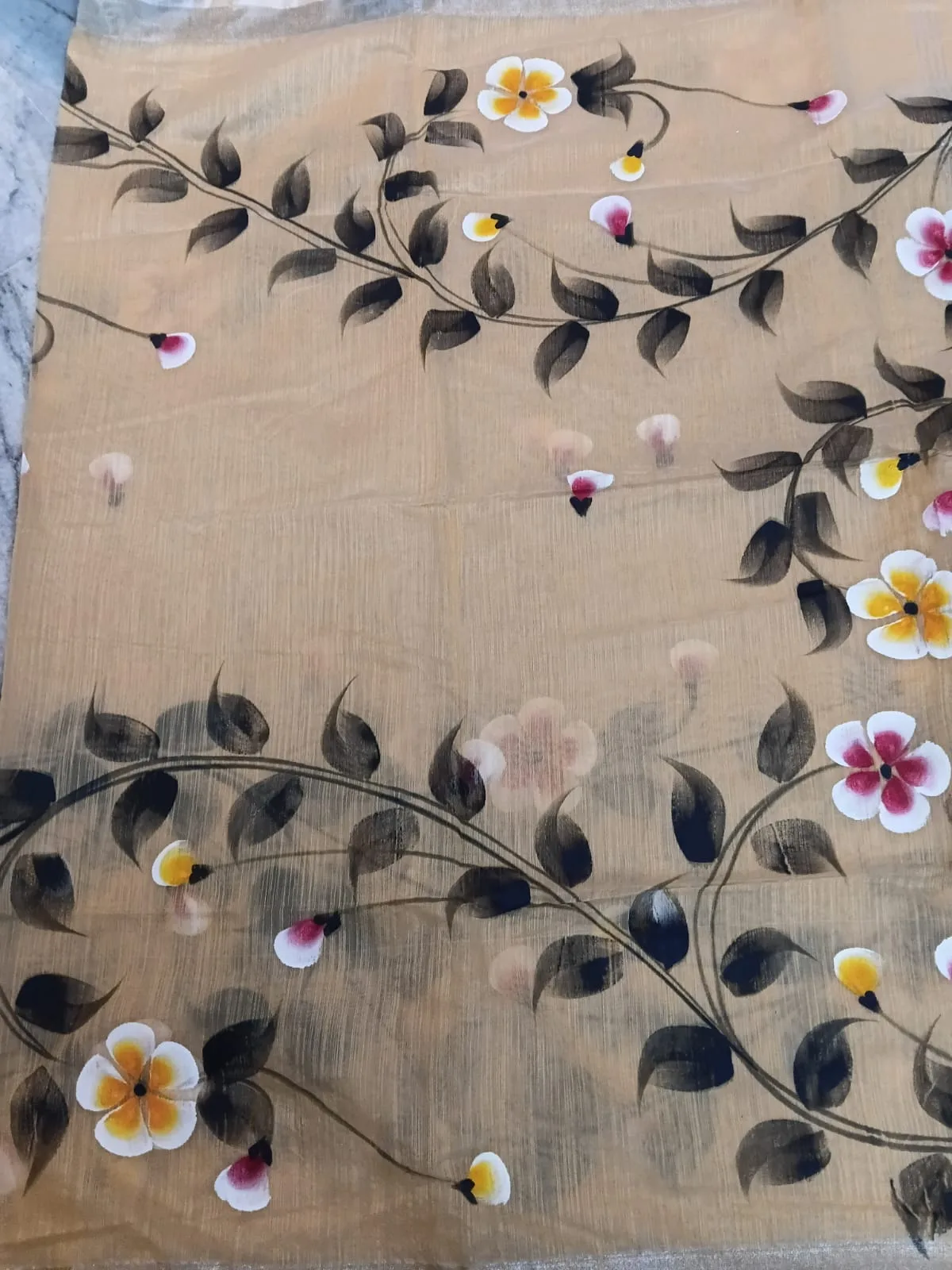Hand-Painted Handloom Saree – Traditional Festive Elegance - Beige