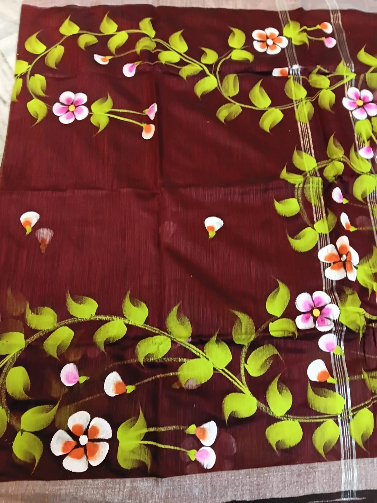 Hand-Painted Handloom Saree – Traditional Festive Elegance - Maroon