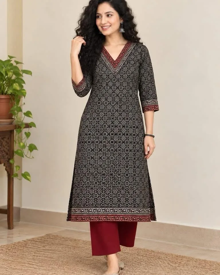 Ajrakh Cotton Kurti – Puja Special Offer - Design4