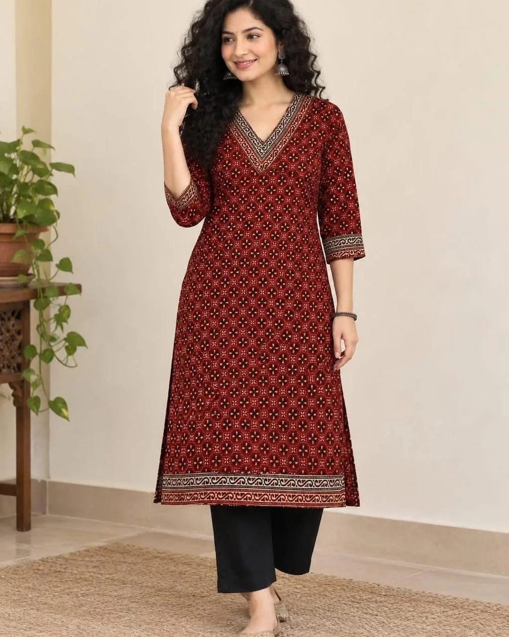 Ajrakh Cotton Kurti – Puja Special Offer - Design6
