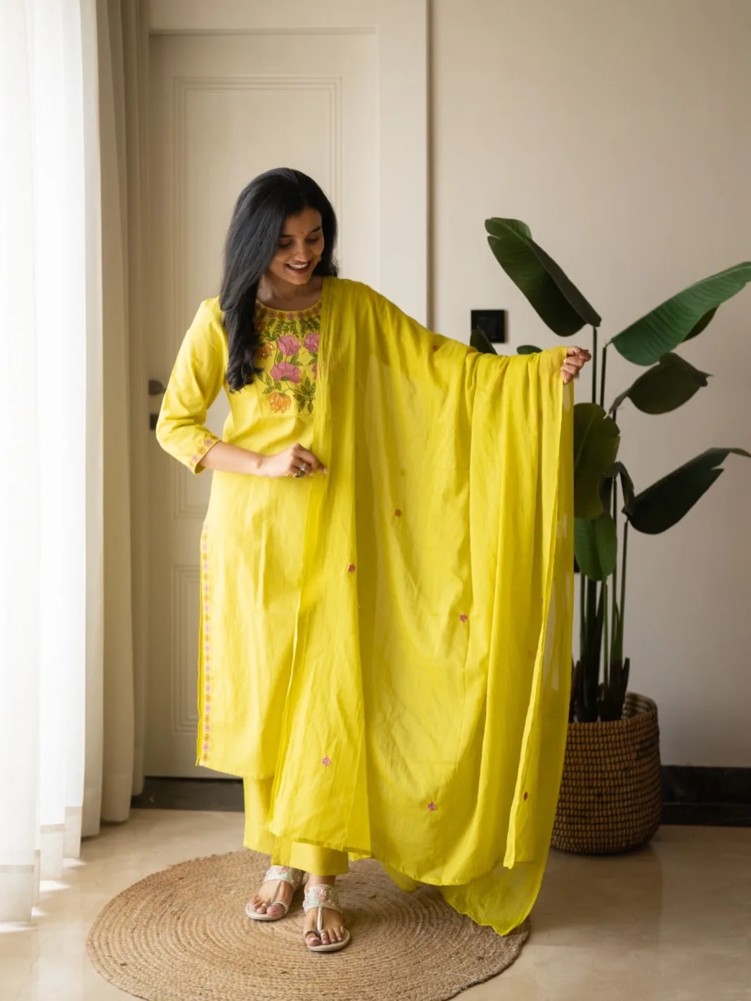 Beautiful Cotton Embroidery 3-Piece Suit Set – Rajlaxmi International - Yellow