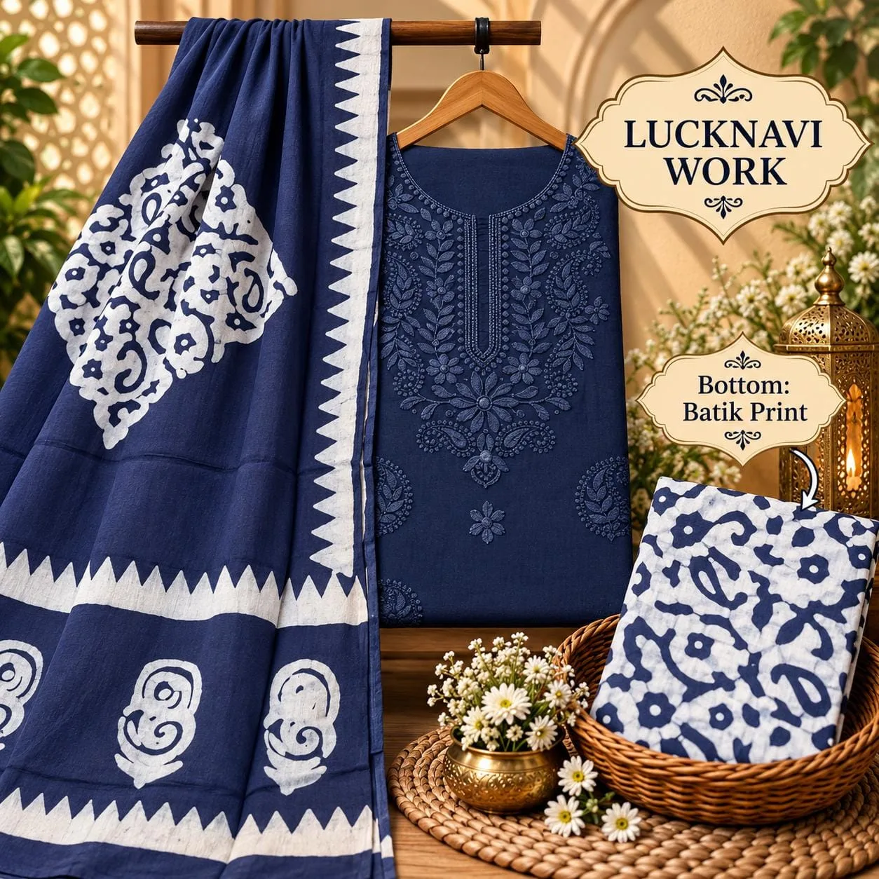 PURE COTTON 3-PIECE SUIT SET WITH NECK EMBROIDERY - Design2