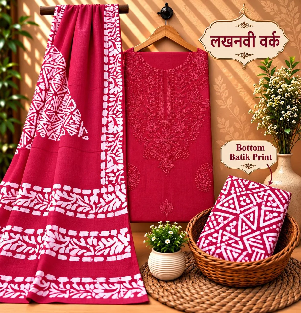 PURE COTTON 3-PIECE SUIT SET WITH NECK EMBROIDERY - Design3