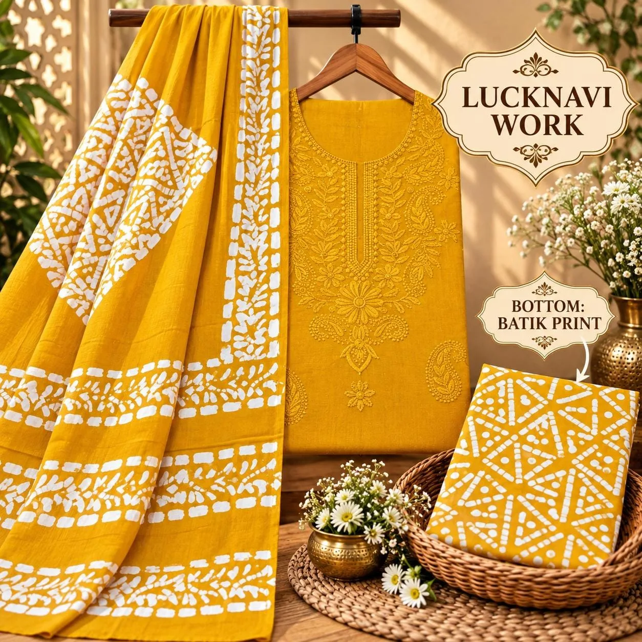 PURE COTTON 3-PIECE SUIT SET WITH NECK EMBROIDERY - Design4