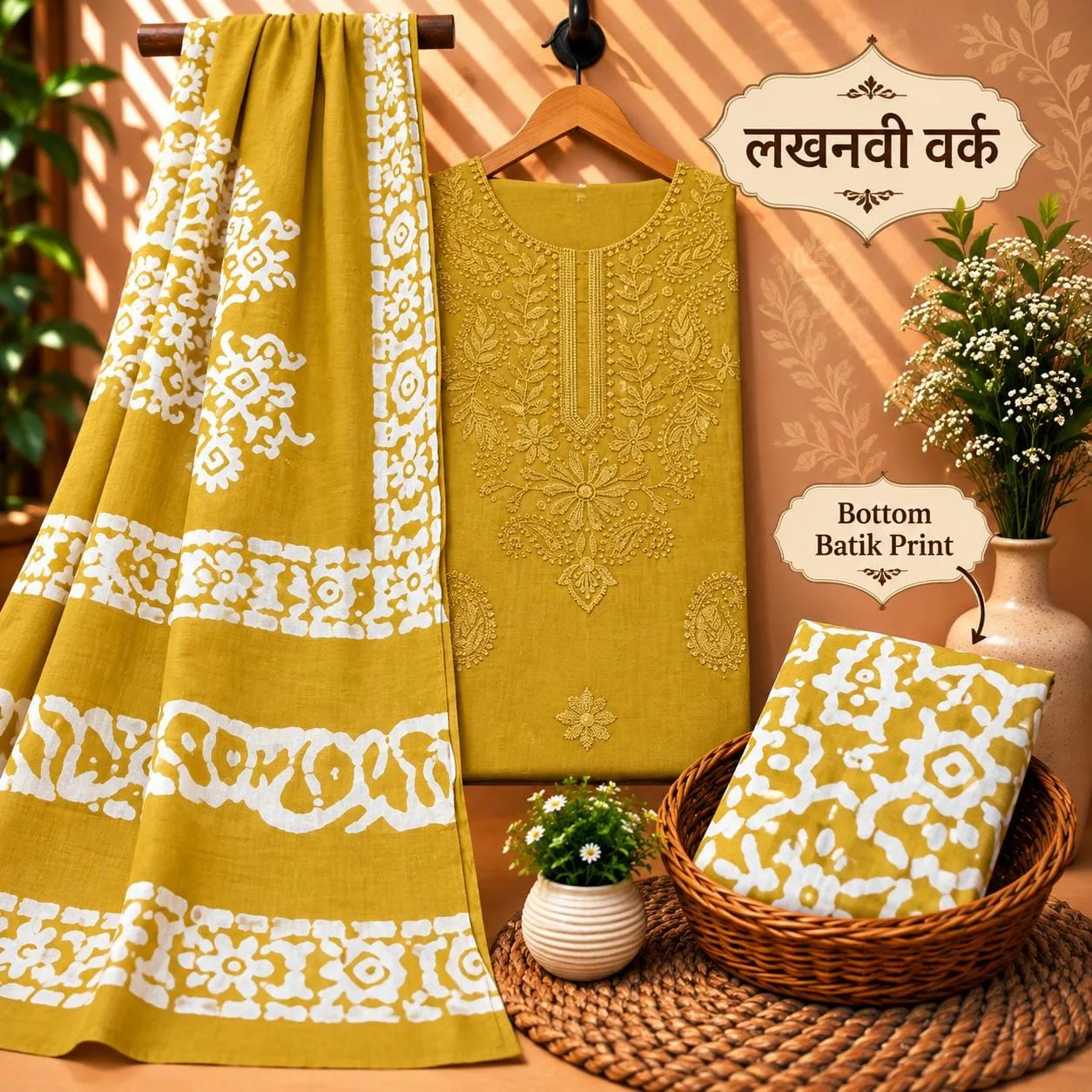PURE COTTON 3-PIECE SUIT SET WITH NECK EMBROIDERY - Design5
