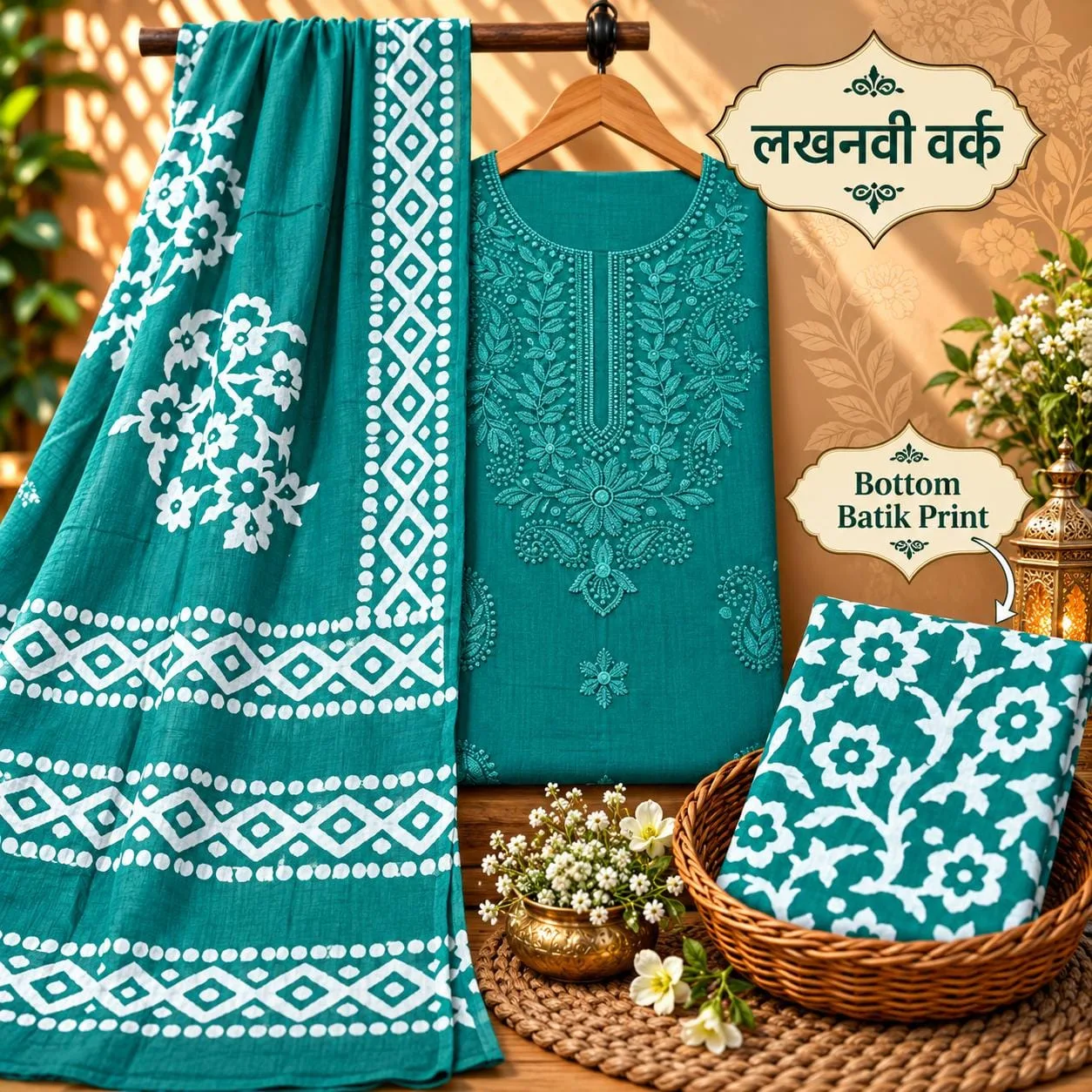PURE COTTON 3-PIECE SUIT SET WITH NECK EMBROIDERY - Design6