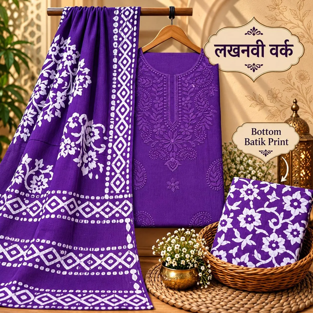 PURE COTTON 3-PIECE SUIT SET WITH NECK EMBROIDERY - Design8