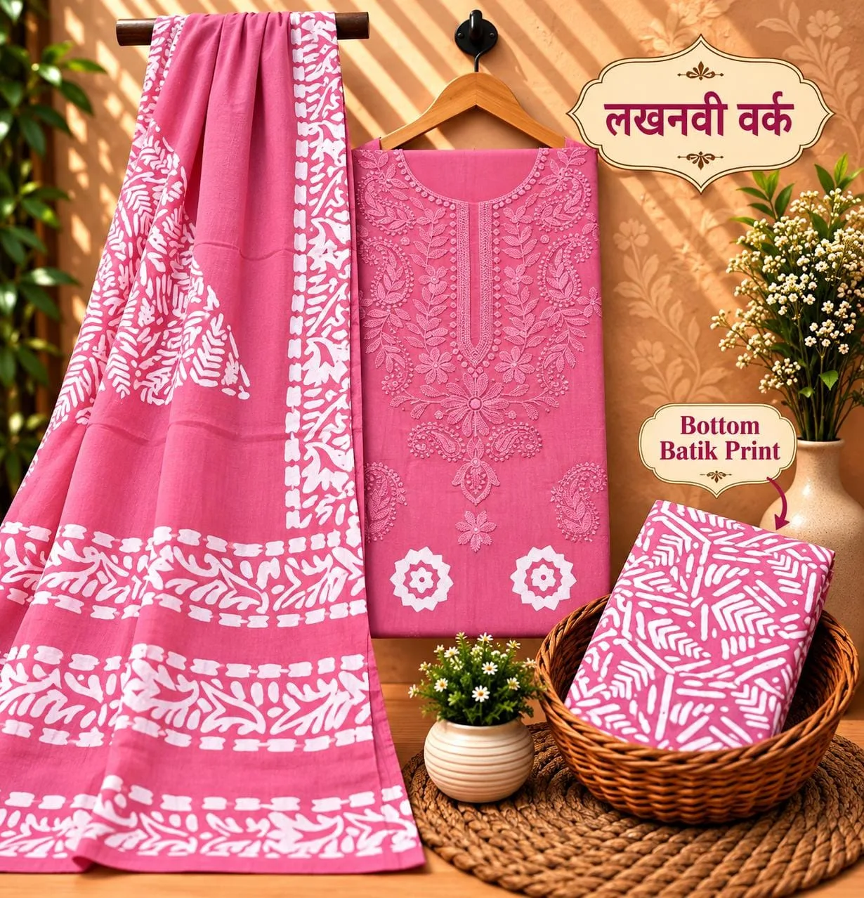 PURE COTTON 3-PIECE SUIT SET WITH NECK EMBROIDERY - Design9