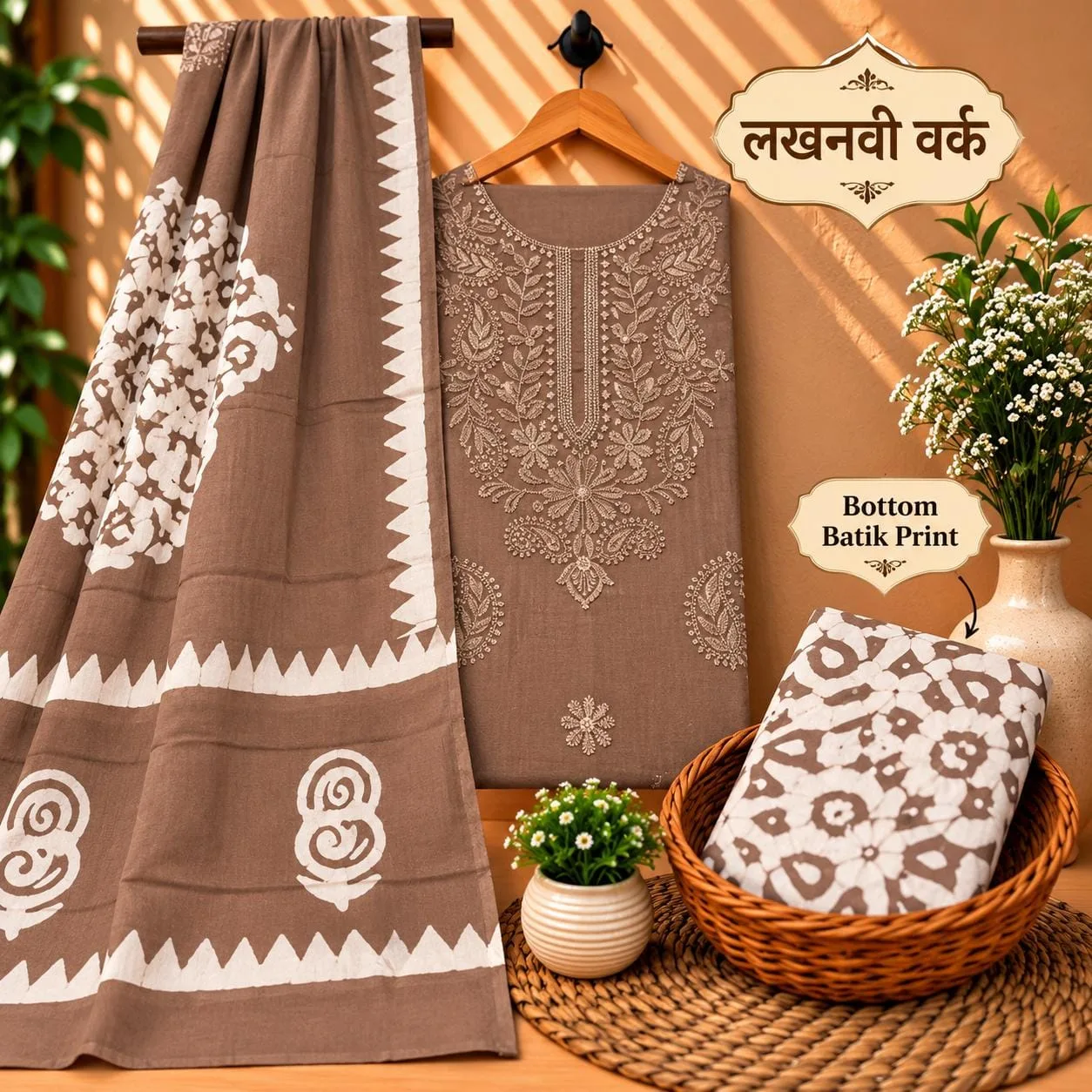 PURE COTTON 3-PIECE SUIT SET WITH NECK EMBROIDERY - Design11