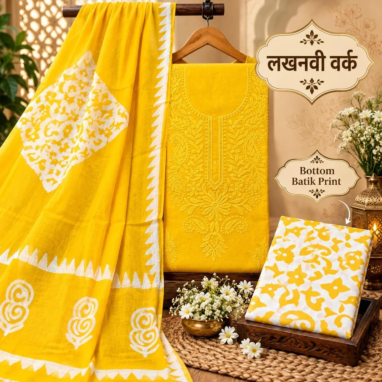 PURE COTTON 3-PIECE SUIT SET WITH NECK EMBROIDERY - Design14